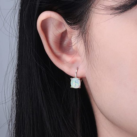 14K Gold Opal Hoops Earrings - Picture 4 of 4